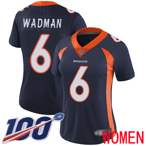 Women Denver Broncos #6 Colby Wadman Navy Blue Alternate Vapor Untouchable Limited Player 100th Season Football NFL Jersey